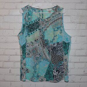 🌿🎨 CJ Banks Patchwork Sleeveless Blouse · Size 1X